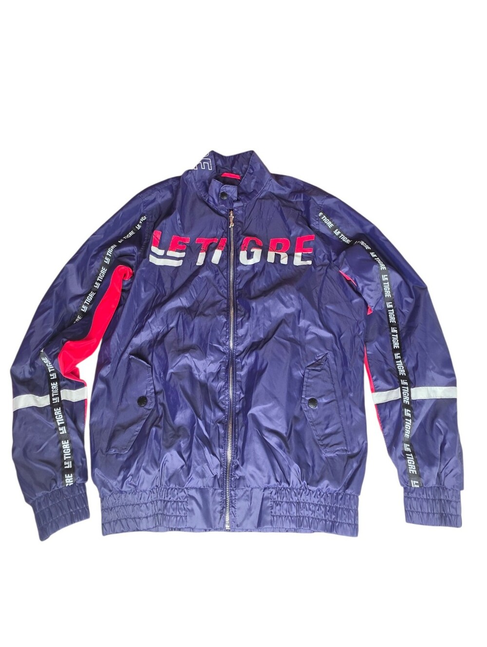 Le Tigre Track Jacket Men Small Navy Red Logo Nylon Windbreaker Streetwear